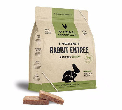 Vital Essentials Dog Food Raw Frozen Rabbit Patties 6lb