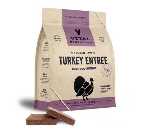 Vital Essentials Dog Food Raw Frozen Turkey Patties 6lb