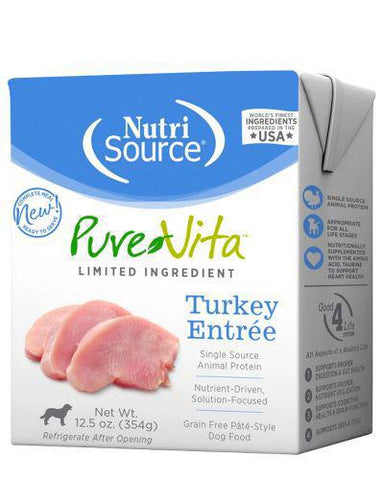 NutriSource Pure Vita Dog GF Turkey Entree Tetra Pack 12.5oz